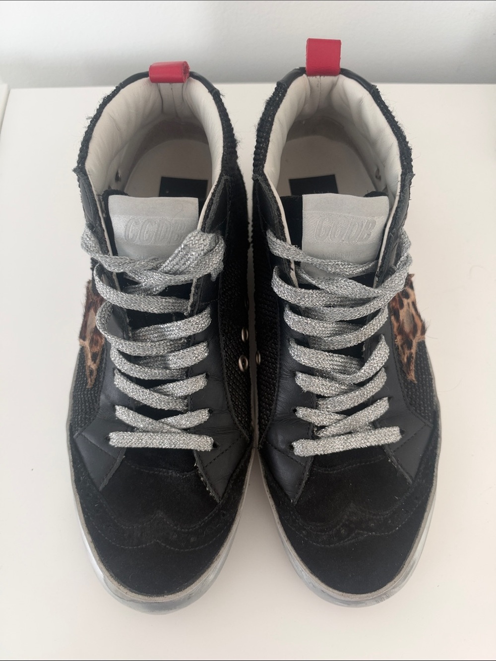 Golden Goose Black Leopard-Print Star & Silver-Sole Mid/Star Sneaker